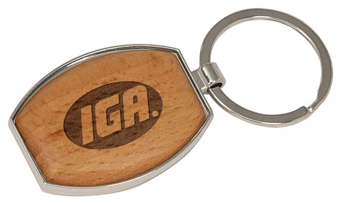 Engraved Oval Maple & Metal Key Chain