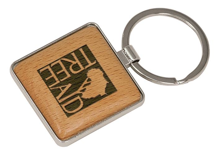 Engraved Square Maple & Metal Key Chain