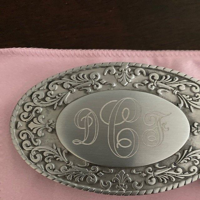 Sterling Silver Belt Buckle, Engraved Initials