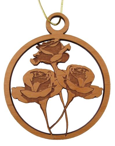 Three Roses Wood Christmas Ornament