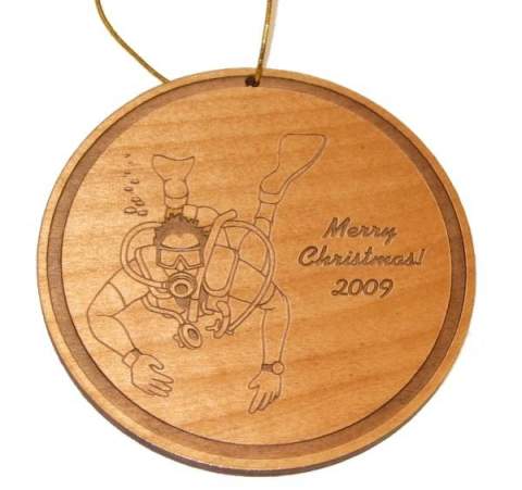 Scuba Diver Wood Christmas Ornament