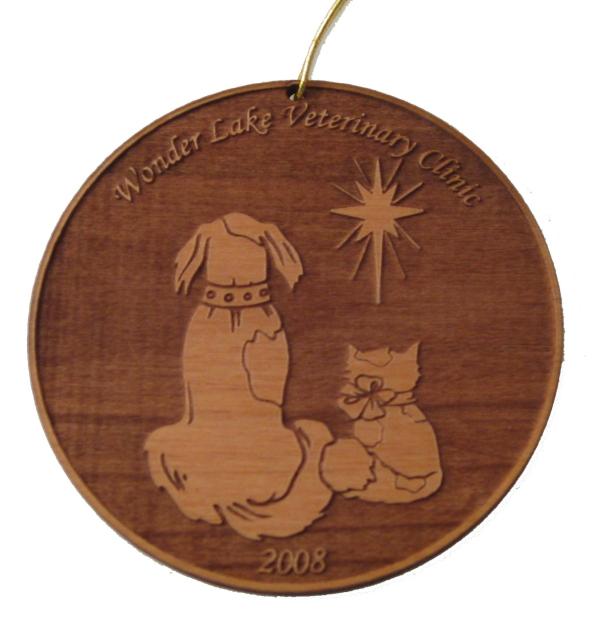 Cat and Dog Wood Christmas Ornament