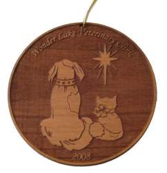 Cat and Dog Wood Christmas Ornament
