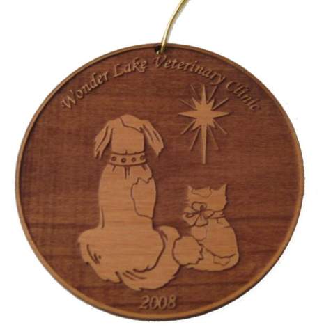 Cat and Dog Wood Christmas Ornament