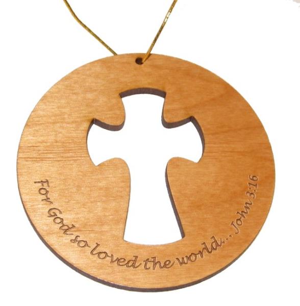 Cross Cutout Wood Christmas Ornament