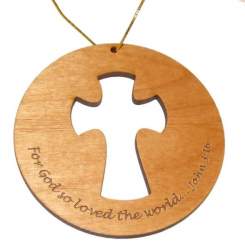 Cross Cutout Wood Christmas Ornament