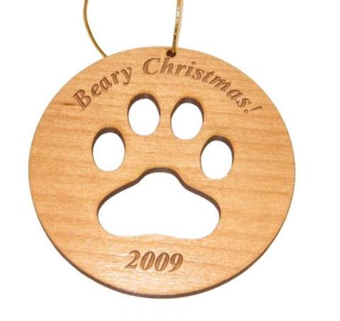 Paw Print Wood Christmas Ornament