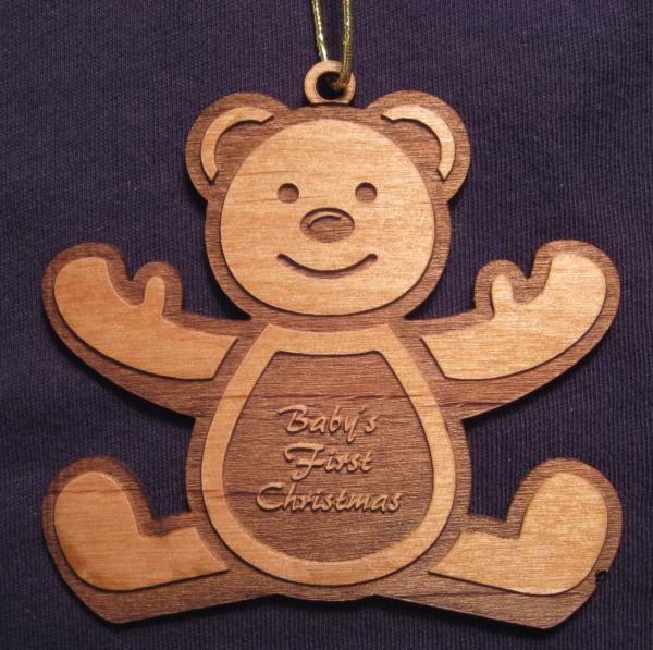 Teddy Bear Wood Christmas Ornament