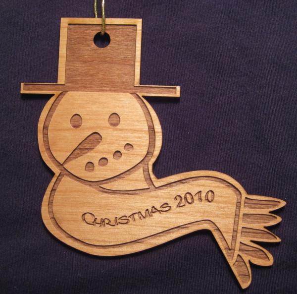 Snowman with Scarf Wood Christmas Ornament