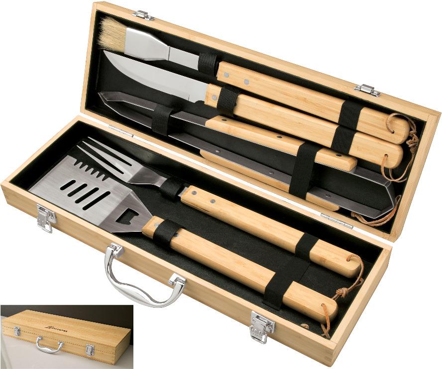 Personalised BBQ Grill Tool Set. Custom Engraved Wood Handle