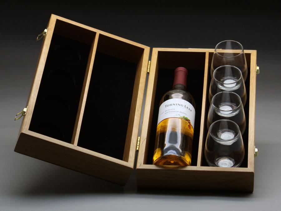 Wine Bottle Presentation Box With Goblets, Stemless Wine Glasses