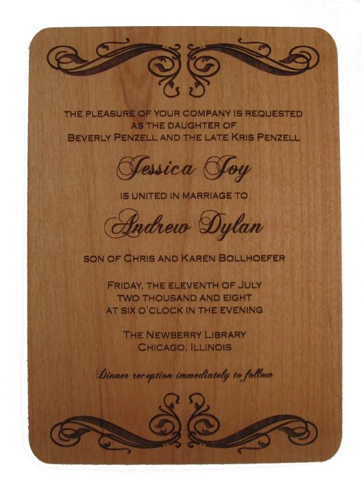 Custom Wood Wedding Invitation - Standard Size 6.7x4.8"