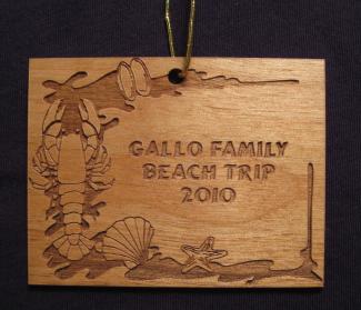 Family Beach Trip Postcard Wood Christmas Ornament