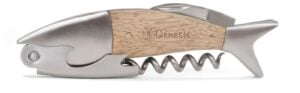 Wooden and steel bottle opener and corkscrew