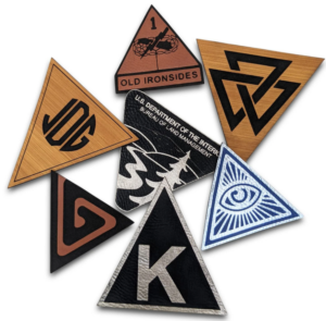 Pile of triangle shaped leather patches