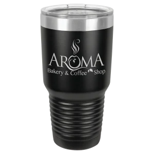 Black engraved travel mug