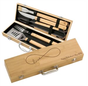 Engraved box with BBQ tools