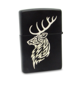 laser engraved black zippo with deer head design
