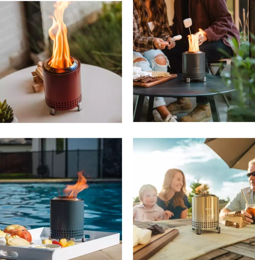 Collage of Solo Stove Mesa on outdoor tabletops 