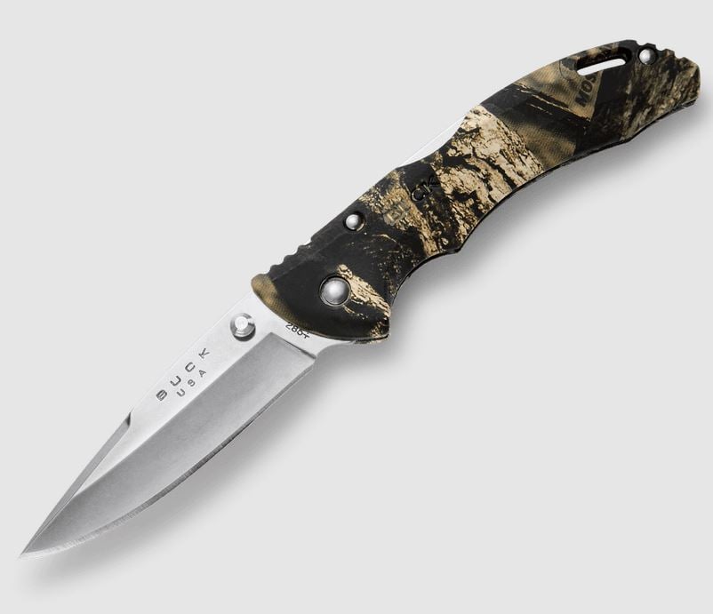 Buck Bantam pocket knife Mossy Oak® Country Camo on gray background