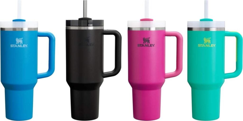 4 laser engraved Stanley Quencher Tumblers blue, black, pink, green